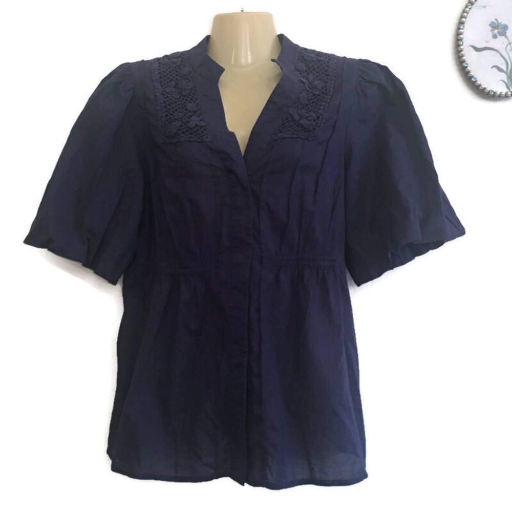 BCBGMaxazria Navy Blue Cotton Top